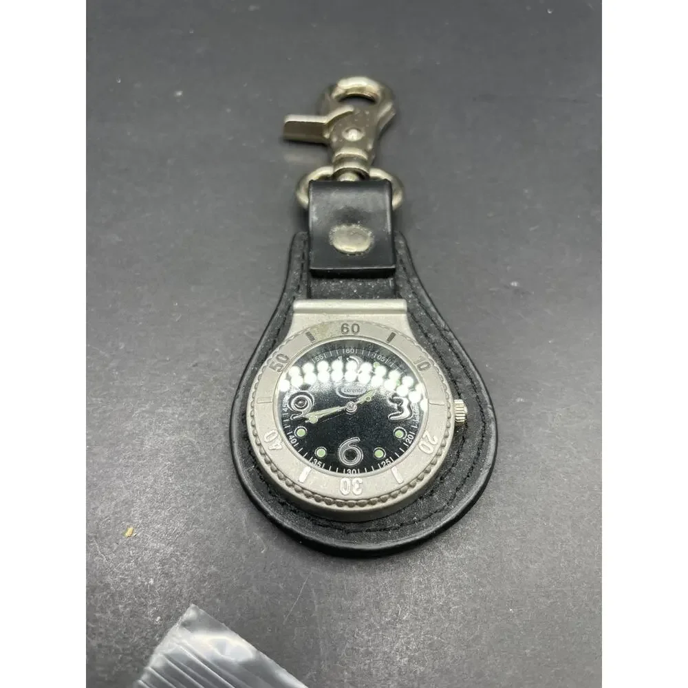 Vtg Lorente Clip Watch Hutch 2008 Leather Fob Keychain Hook Black Dial 41mm